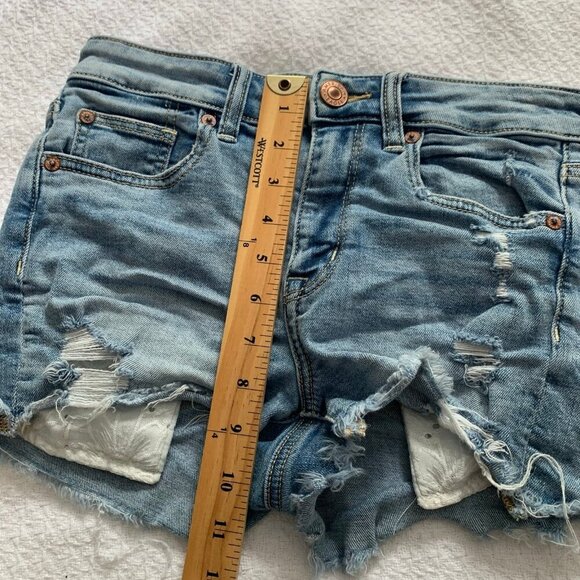 American Eagle hi-rise shortie distressed cutoff cotton stretch denim jean short - Picture 8 of 11